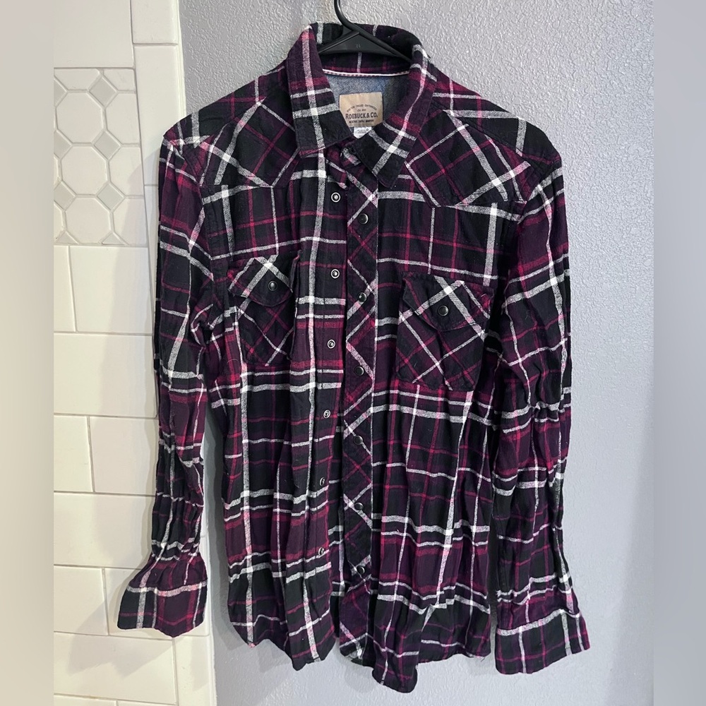 Roebuck & Co men’s western flannel shirt M pearl snap vintage workwear ranch
